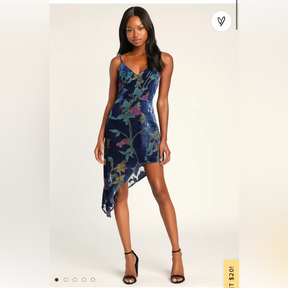 Lulus Blue Floral Assymetrical Dress size M